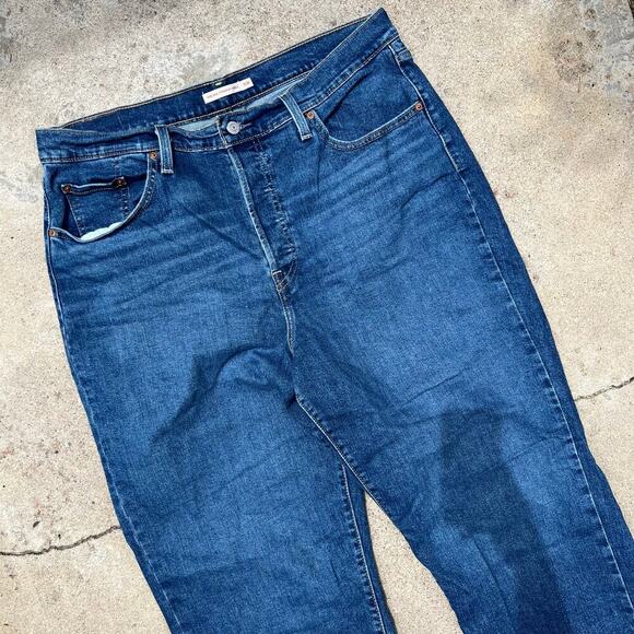 Levi's Blue Cotton Button Fly Cropped Ribcage Straight Ankle Jeans Size 16W - Picture 4 of 15